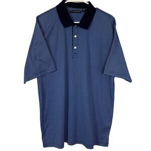 Greg Norman Men's Striped Polo Shirt Navy, Light Blue Sz Large EUC